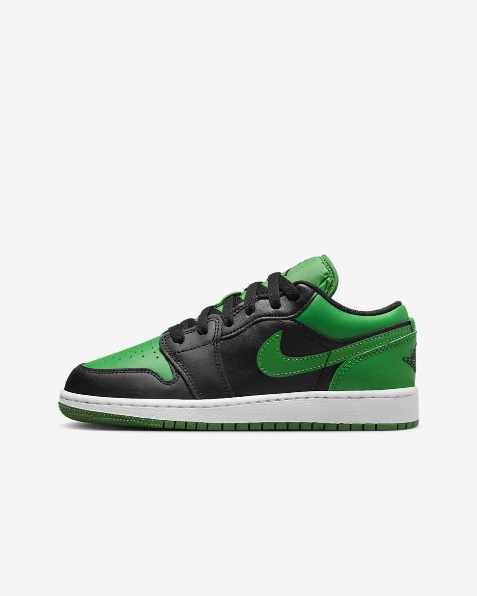 Air Jordan 1 Low Black/Lucky Green/White/Black | Kids Nike First Day Kicks
