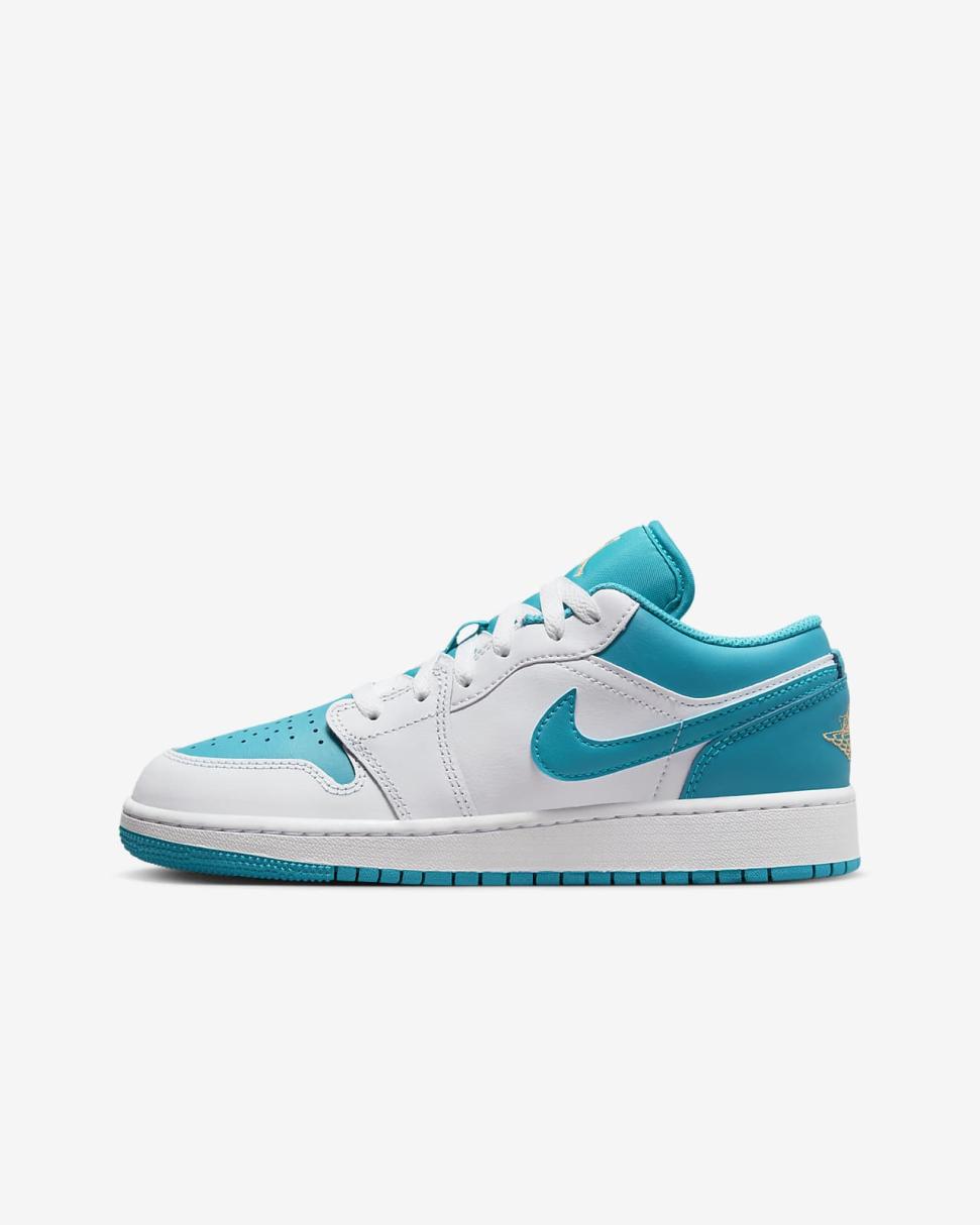 Air Jordan 1 Low White/Aquatone/Celestial Gold | Kids Nike First Day Kicks