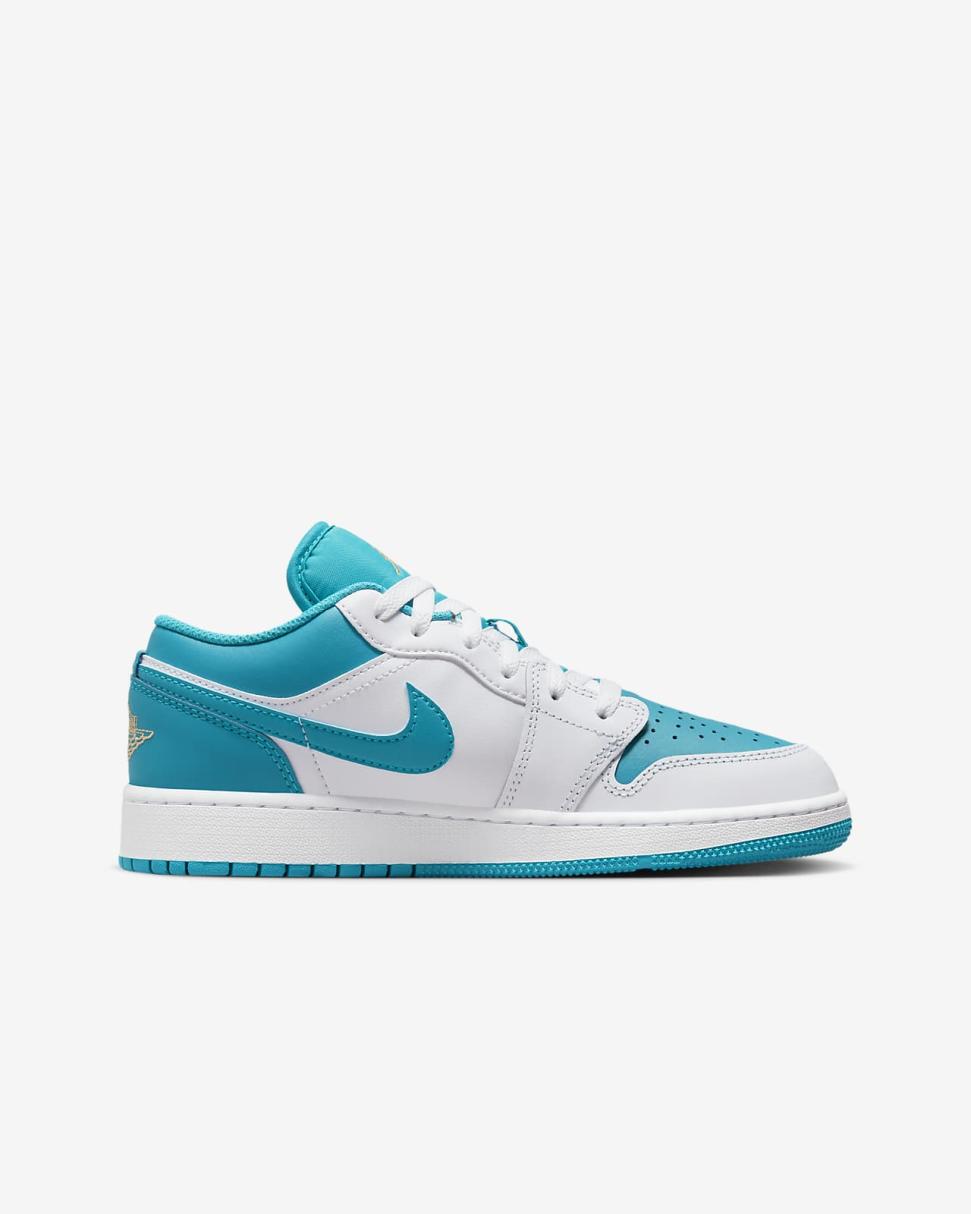 Air Jordan 1 Low White/Aquatone/Celestial Gold | Kids Nike First Day Kicks