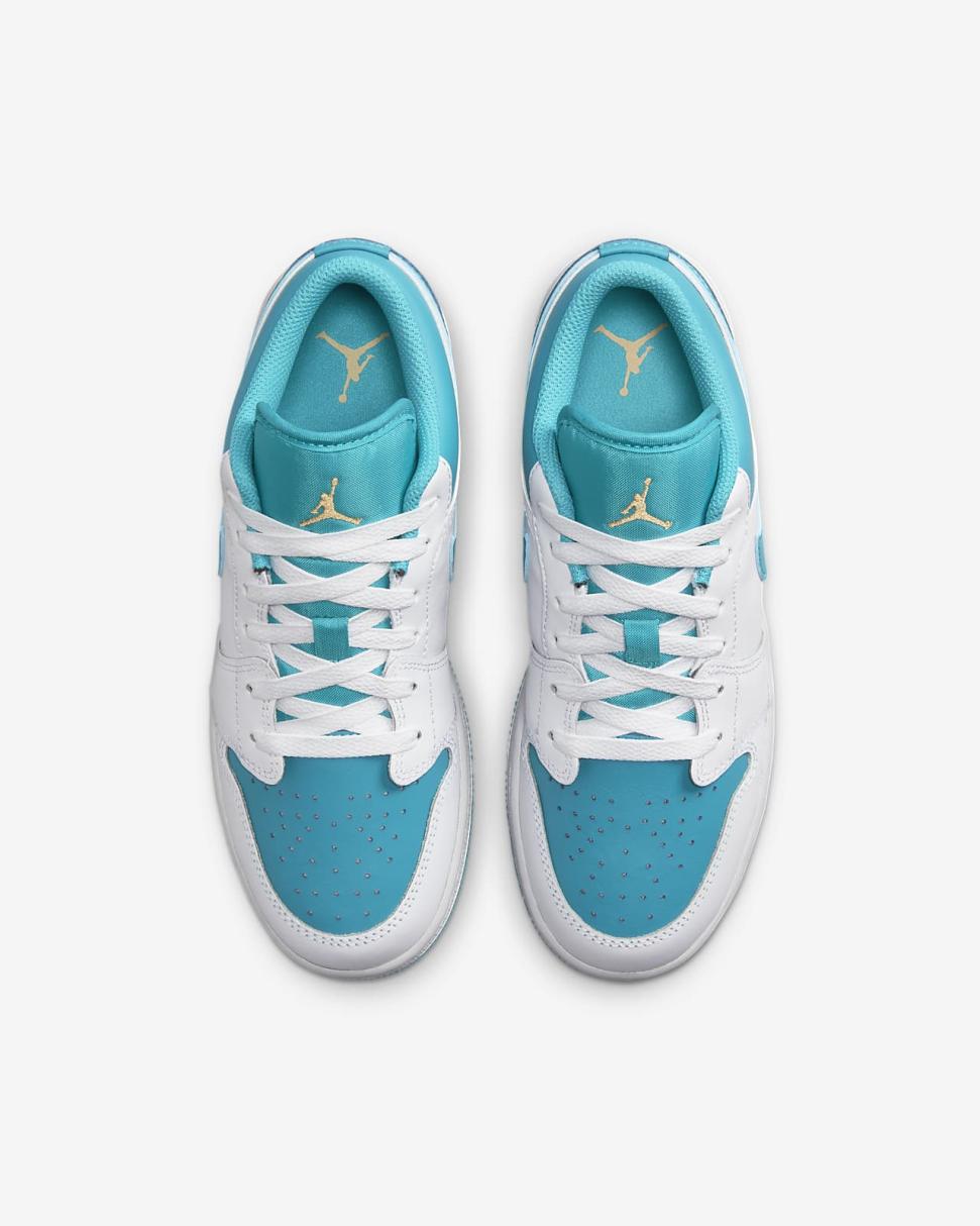 Air Jordan 1 Low White/Aquatone/Celestial Gold | Kids Nike First Day Kicks
