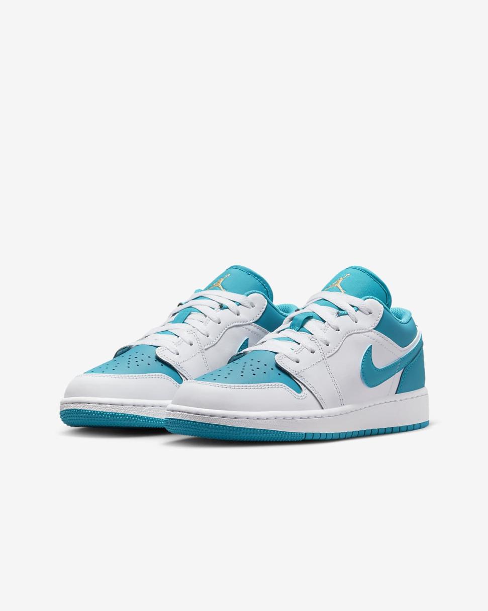 Air Jordan 1 Low White/Aquatone/Celestial Gold | Kids Nike First Day Kicks