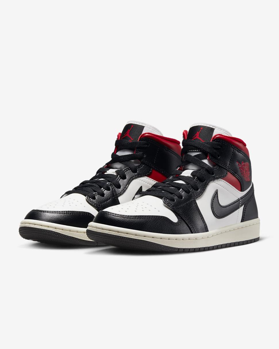 Air Jordan 1 Mid Black/Sail/Gym Red | Womens Nike Lifestyle