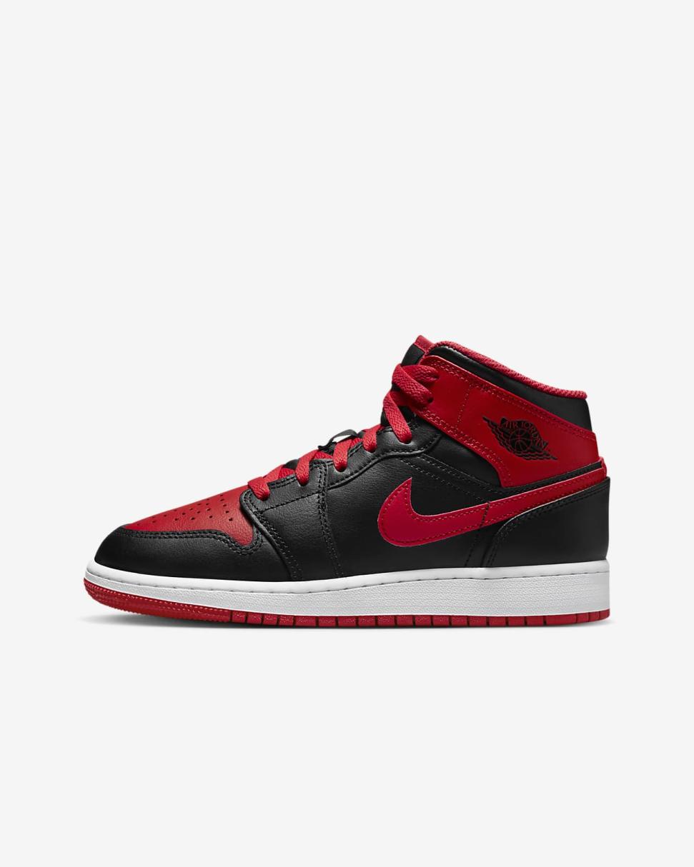 Air Jordan 1 Mid Black/White/Fire Red | Kids Nike First Day Kicks
