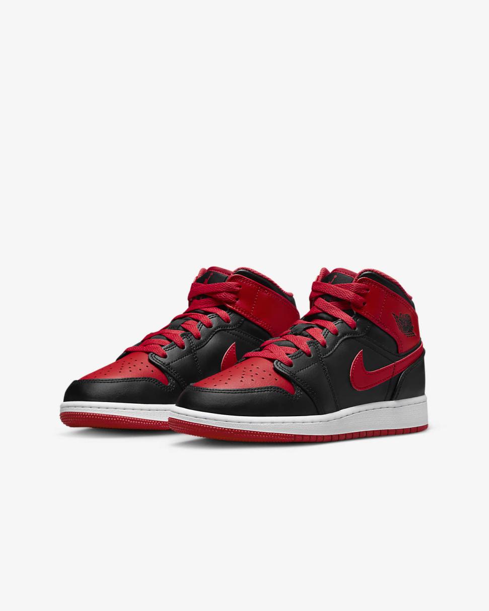 Air Jordan 1 Mid Black/White/Fire Red | Kids Nike First Day Kicks