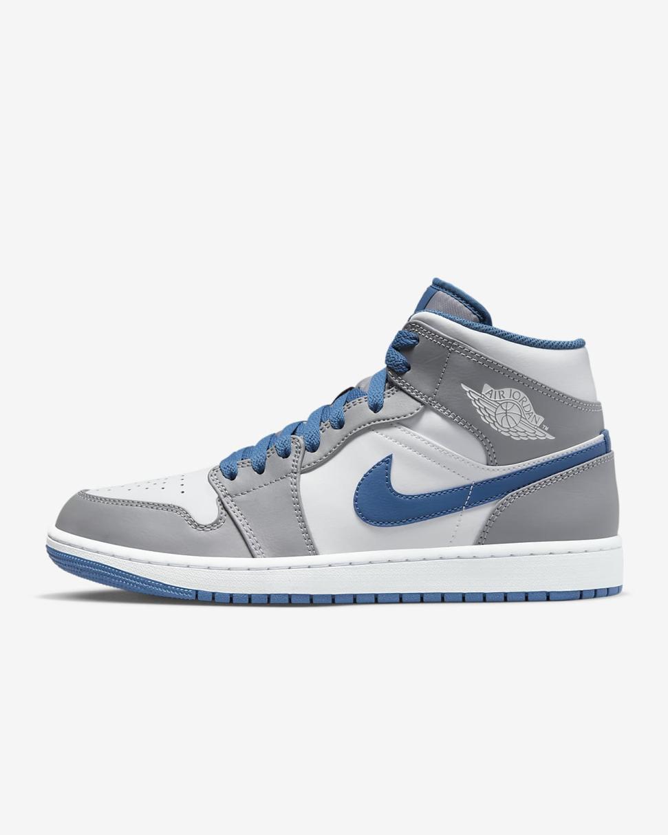 Air Jordan 1 Mid Cement Grey/True Blue/White | Mens/Womens Nike First Day Kicks