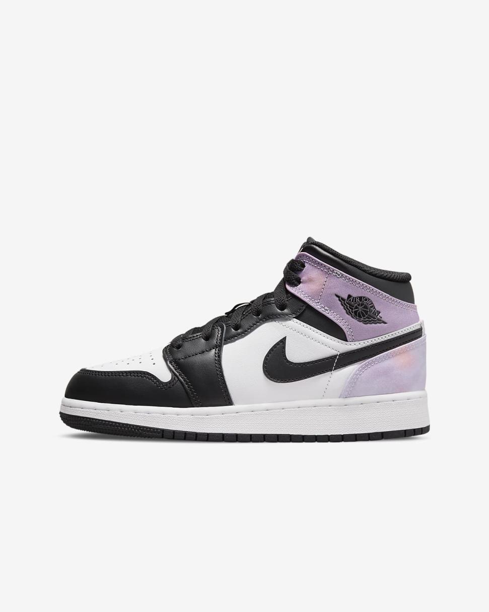 Air Jordan 1 Mid SE Black/White/Amethyst Wave/Bleached Coral | Kids Nike Jordan