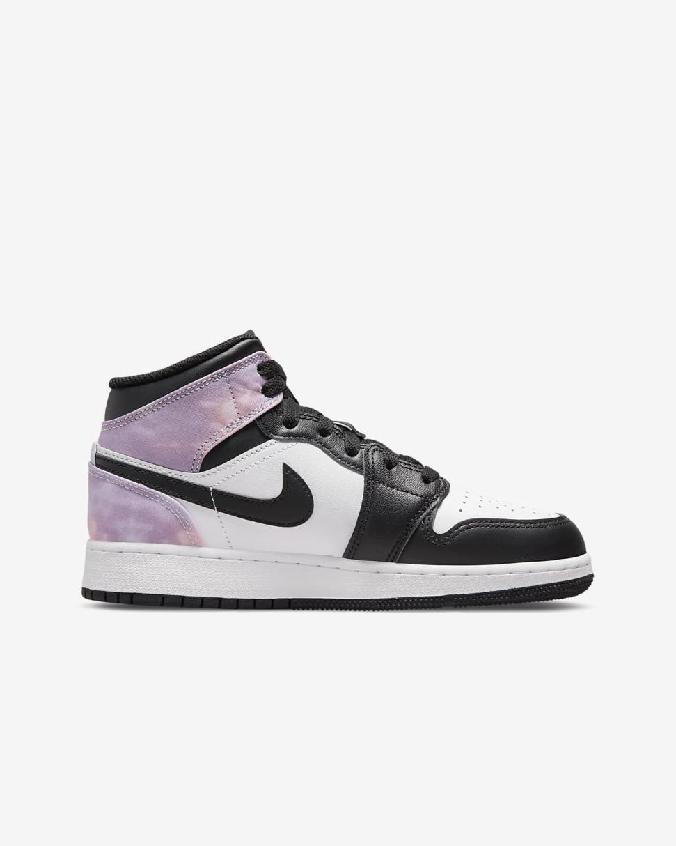 Air Jordan 1 Mid SE Black/White/Amethyst Wave/Bleached Coral | Kids Nike Jordan