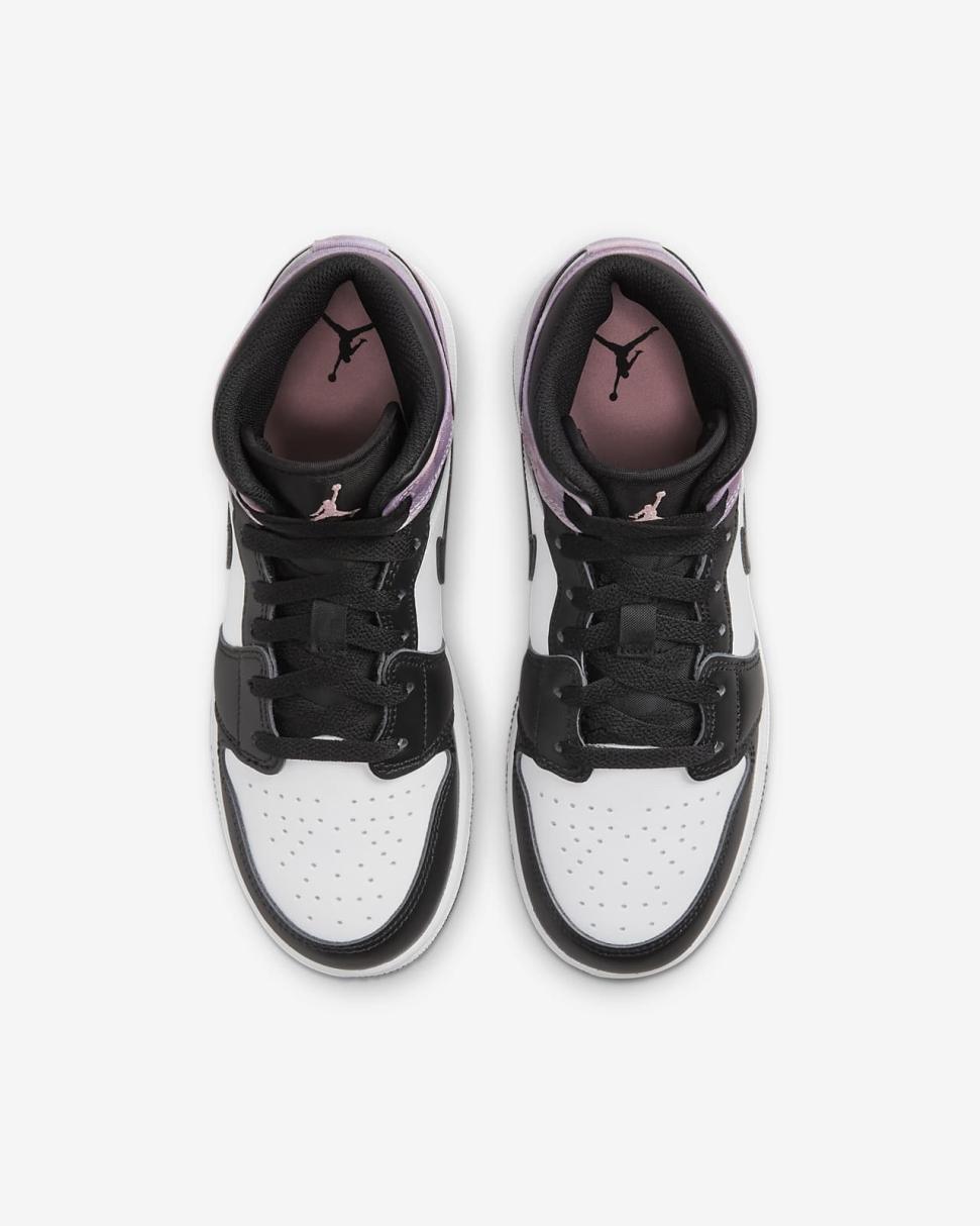 Air Jordan 1 Mid SE Black/White/Amethyst Wave/Bleached Coral | Kids Nike Jordan