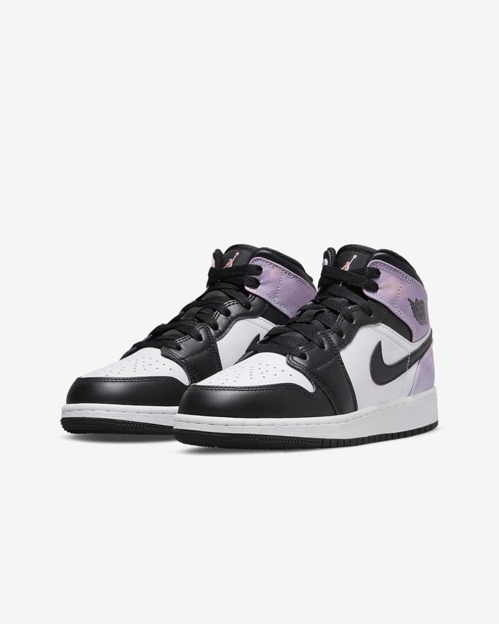 Air Jordan 1 Mid SE Black/White/Amethyst Wave/Bleached Coral | Kids Nike Jordan