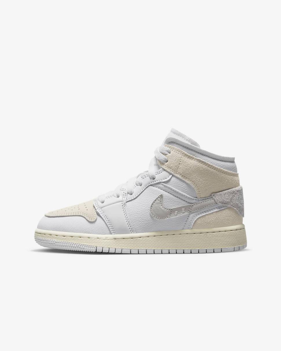 Air Jordan 1 Mid SE Craft White/Tech Grey/Sail/Light Orewood Brown | Kids Nike Jordan