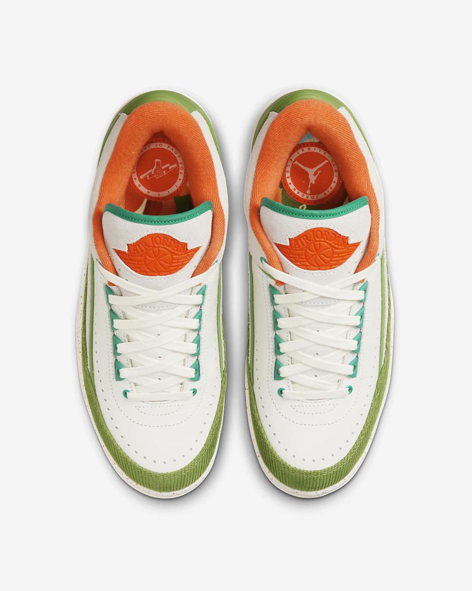 Air Jordan 2 Retro Low Titan Sail/Chlorophyll/Coconut Milk/Safety Orange | Womens Nike Lifestyle