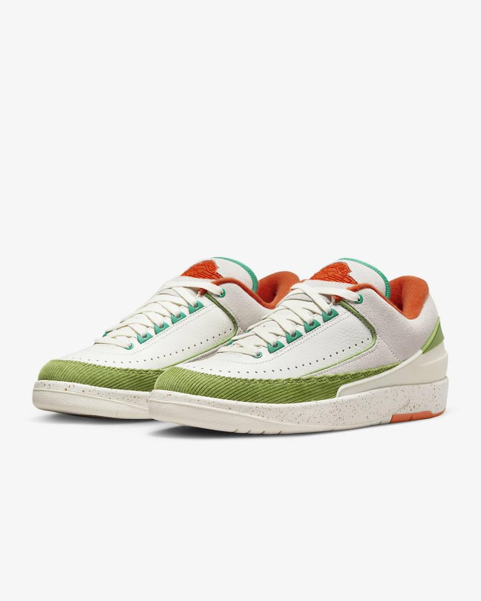 Air Jordan 2 Retro Low Titan Sail/Chlorophyll/Coconut Milk/Safety Orange | Womens Nike Lifestyle