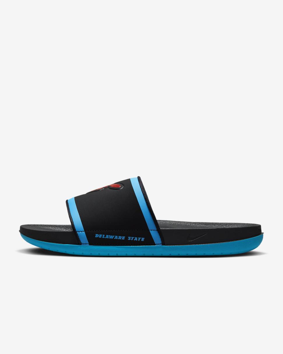 Delaware State Black/Blue Glow/Pimento | Mens Nike Slides