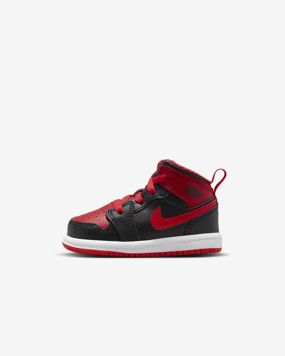 Jordan 1 Mid Black/White/Fire Red | Kids Nike First Day Kicks