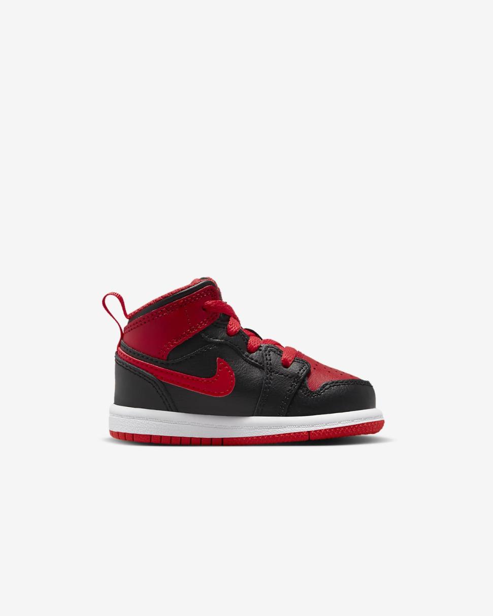 Jordan 1 Mid Black/White/Fire Red | Kids Nike First Day Kicks