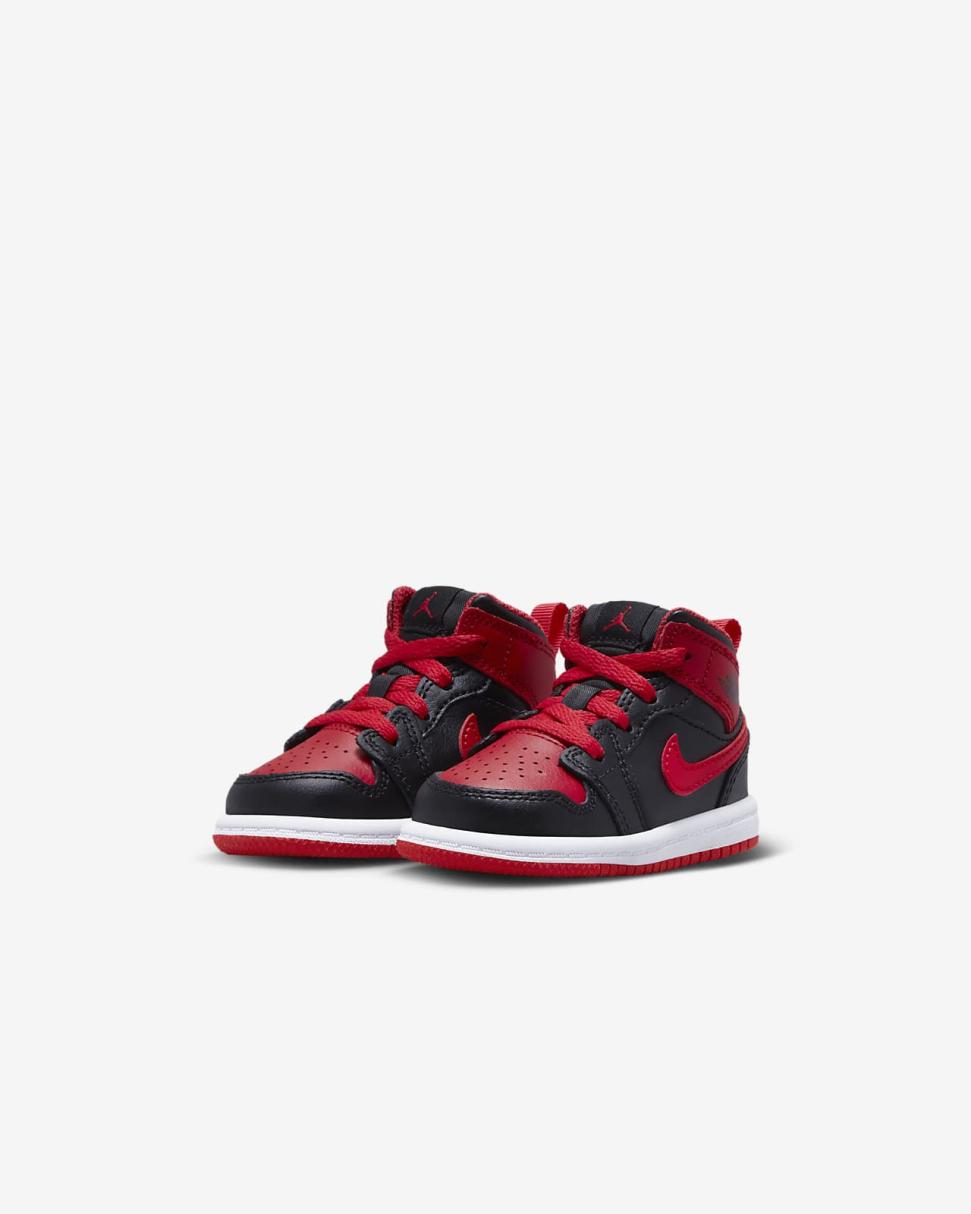Jordan 1 Mid Black/White/Fire Red | Kids Nike First Day Kicks
