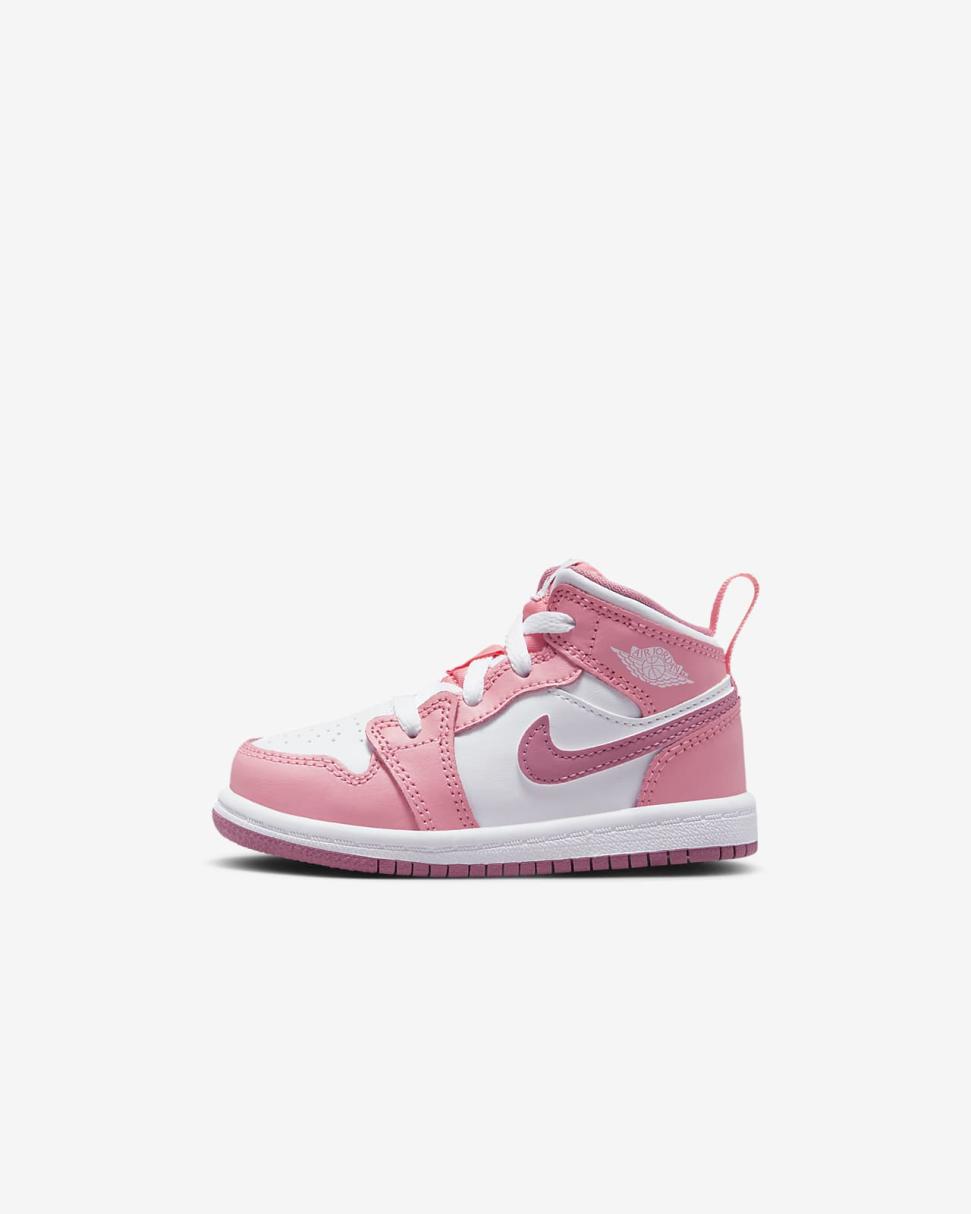 Jordan 1 Mid Coral Chalk/White/Desert Berry | Kids Nike First Day Kicks