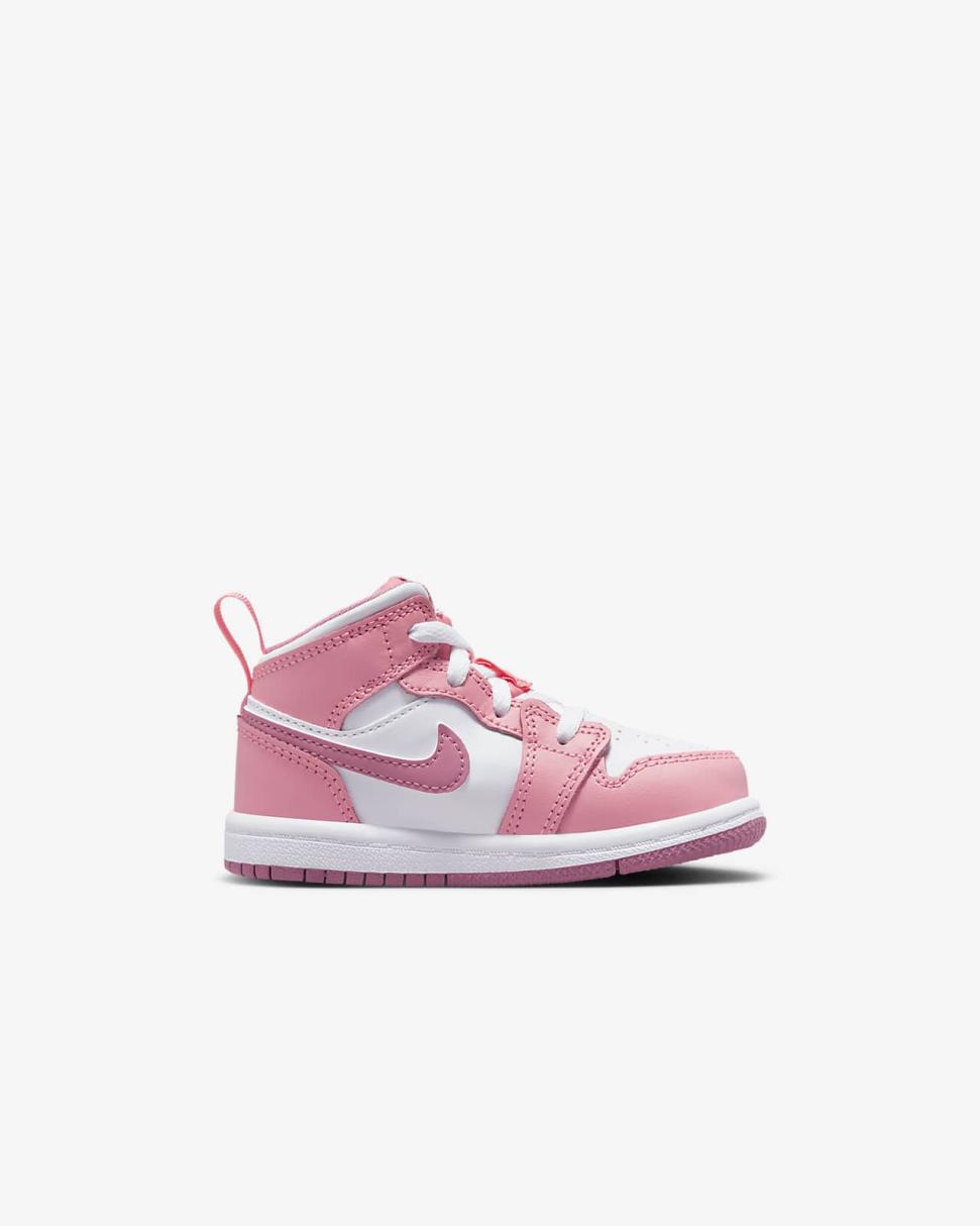 Jordan 1 Mid Coral Chalk/White/Desert Berry | Kids Nike First Day Kicks