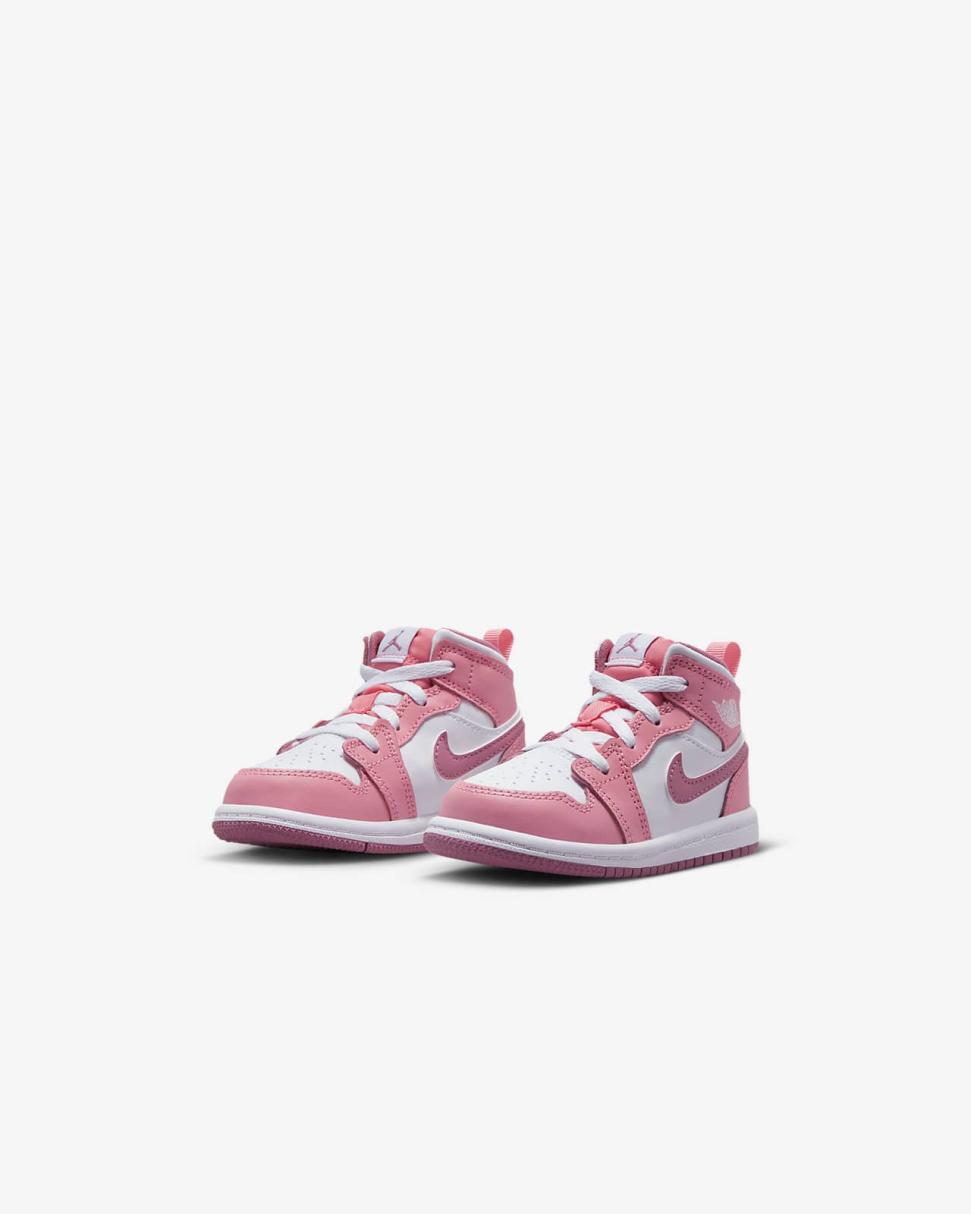 Jordan 1 Mid Coral Chalk/White/Desert Berry | Kids Nike First Day Kicks