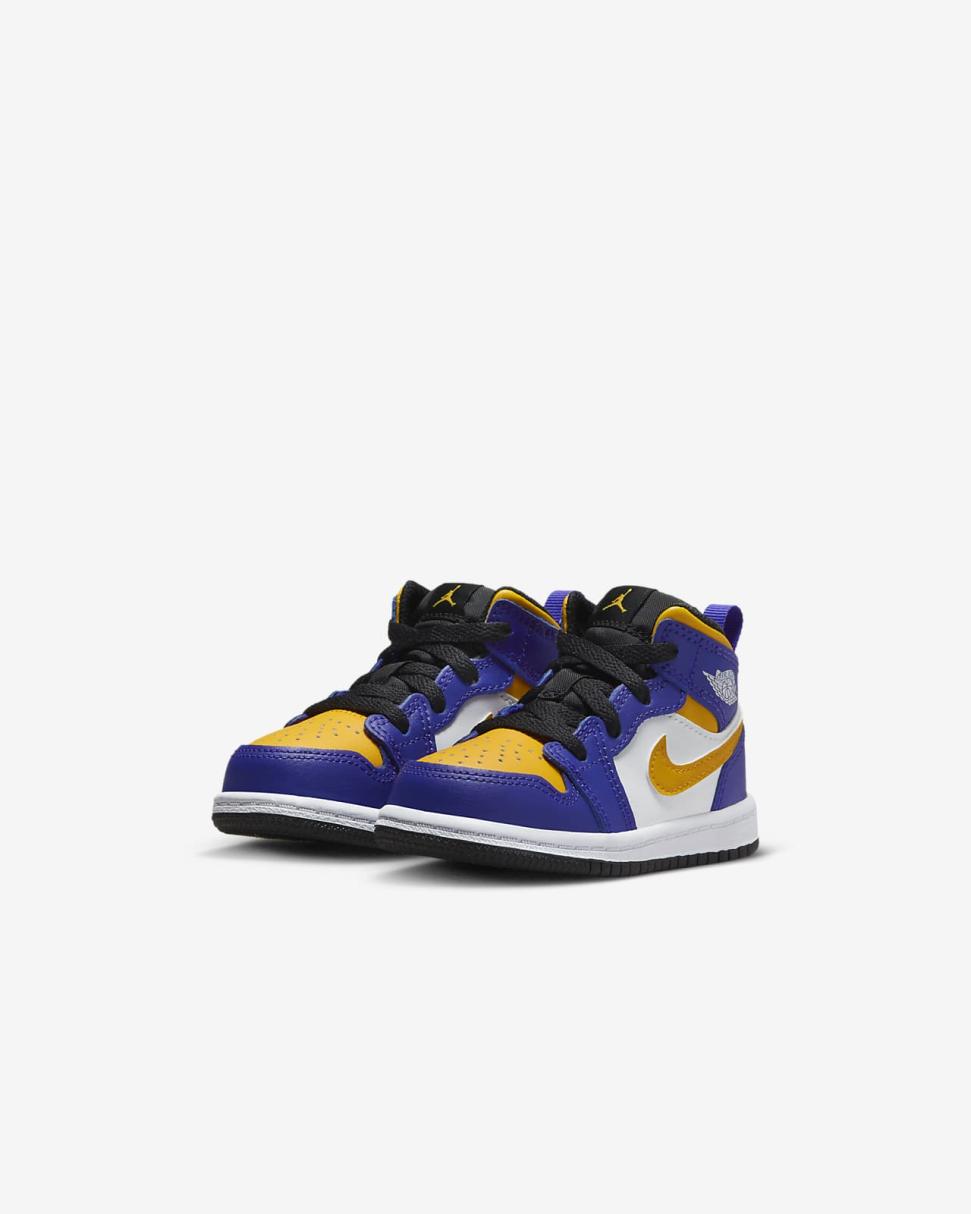Jordan 1 Mid Dark Concord/White/Black/Taxi | Kids Nike First Day Kicks
