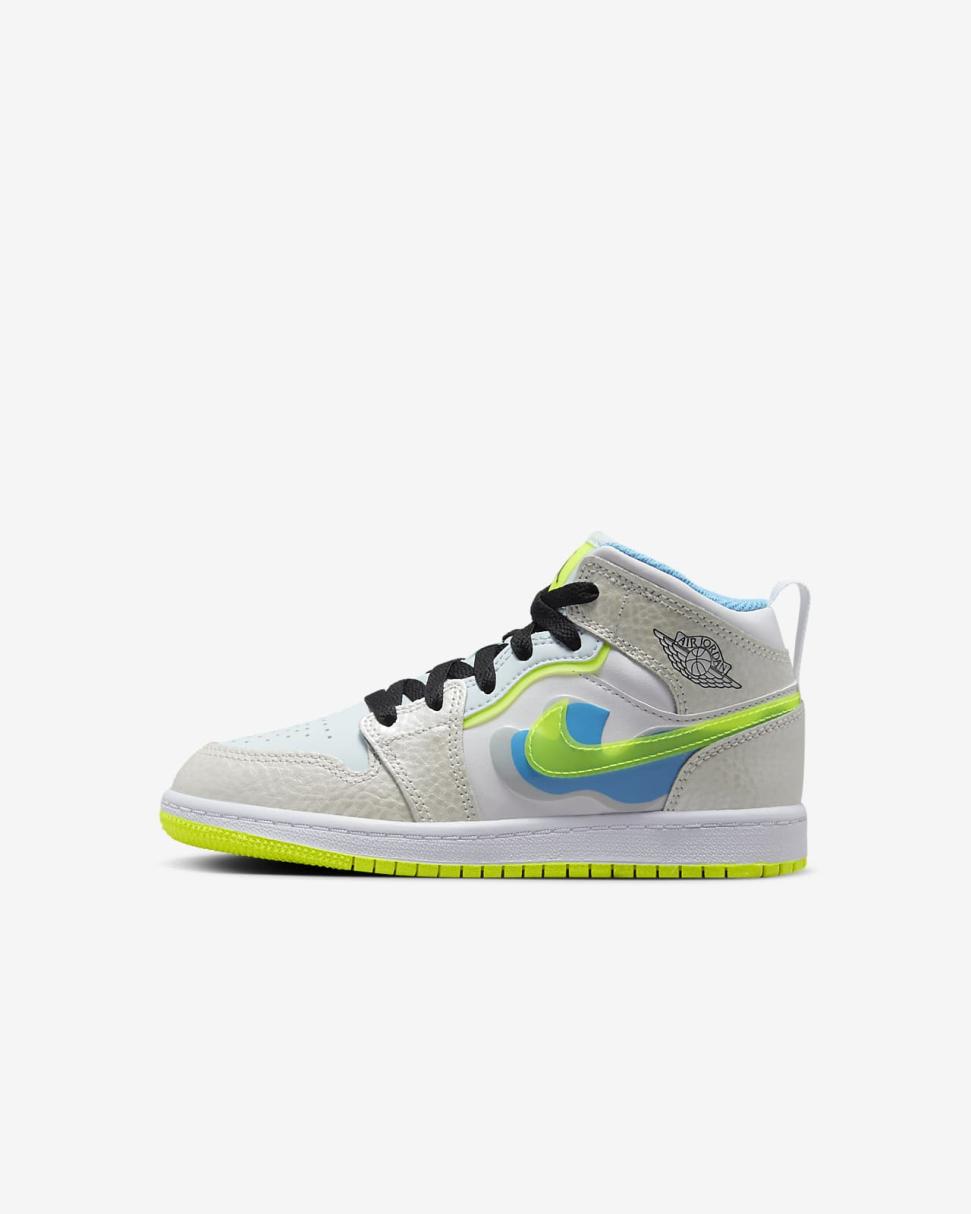 Jordan 1 Mid SE Platinum Tint/Blue Tint/University Blue/Volt | Kids Nike Jordan