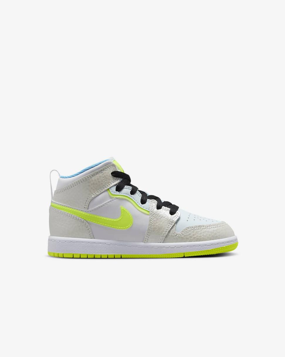 Jordan 1 Mid SE Platinum Tint/Blue Tint/University Blue/Volt | Kids Nike Jordan