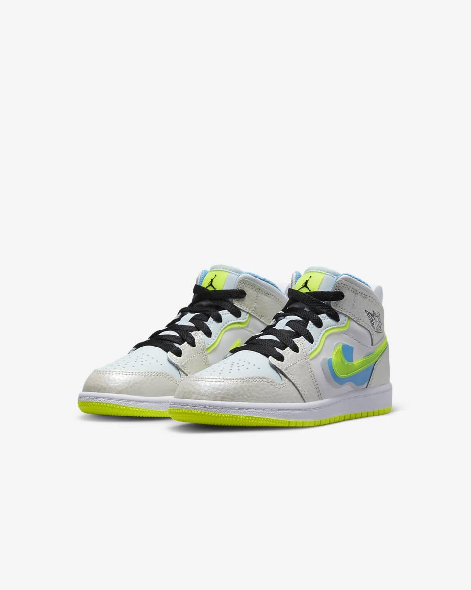 Jordan 1 Mid SE Platinum Tint/Blue Tint/University Blue/Volt | Kids Nike Jordan