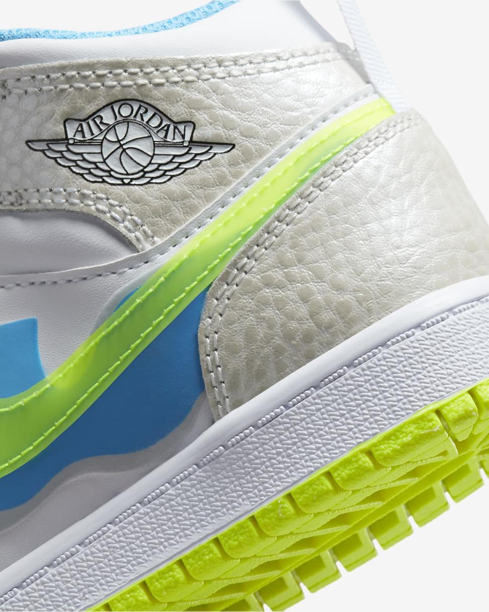 Jordan 1 Mid SE Platinum Tint/Blue Tint/University Blue/Volt | Kids Nike Jordan