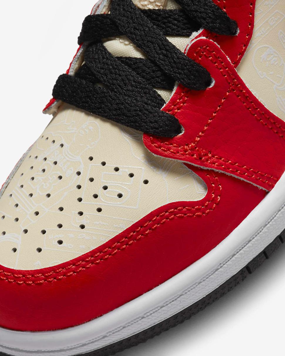 Jordan 1 Mid Sneaker School Muslin/Black/White/Chile Red | Kids Nike Jordan