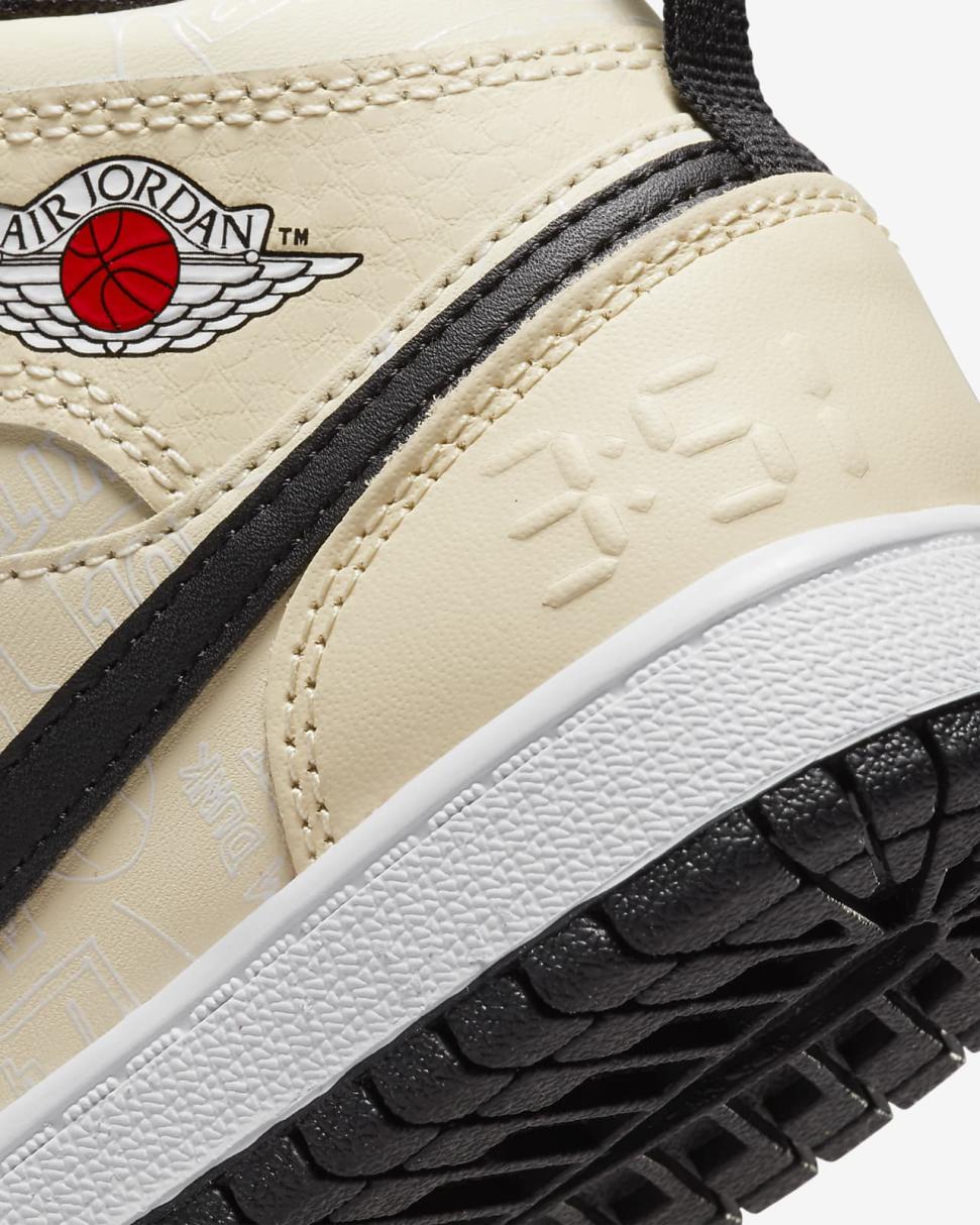 Jordan 1 Mid Sneaker School Muslin/Black/White/Chile Red | Kids Nike Jordan