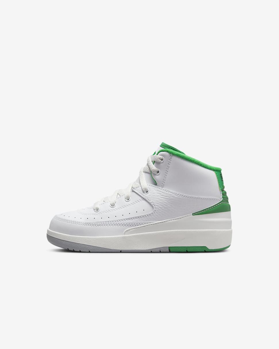 Jordan 2 Retro White/Sail/Light Steel Grey/Lucky Green | Kids Nike Jordan