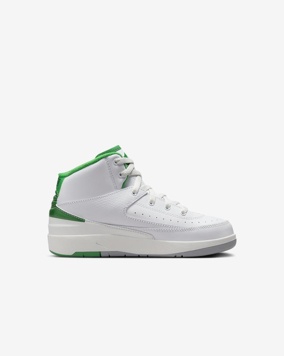 Jordan 2 Retro White/Sail/Light Steel Grey/Lucky Green | Kids Nike Jordan