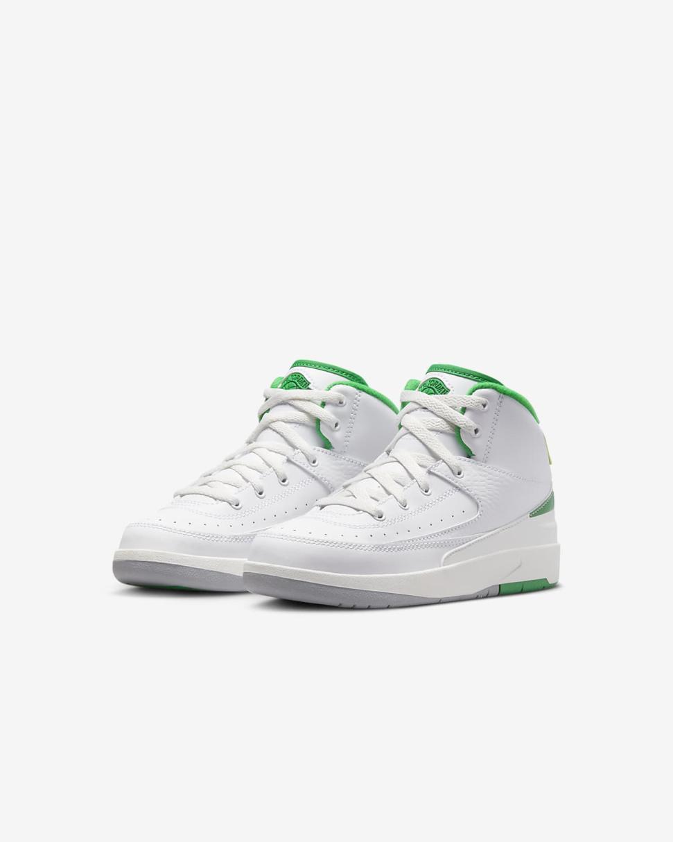 Jordan 2 Retro White/Sail/Light Steel Grey/Lucky Green | Kids Nike Jordan