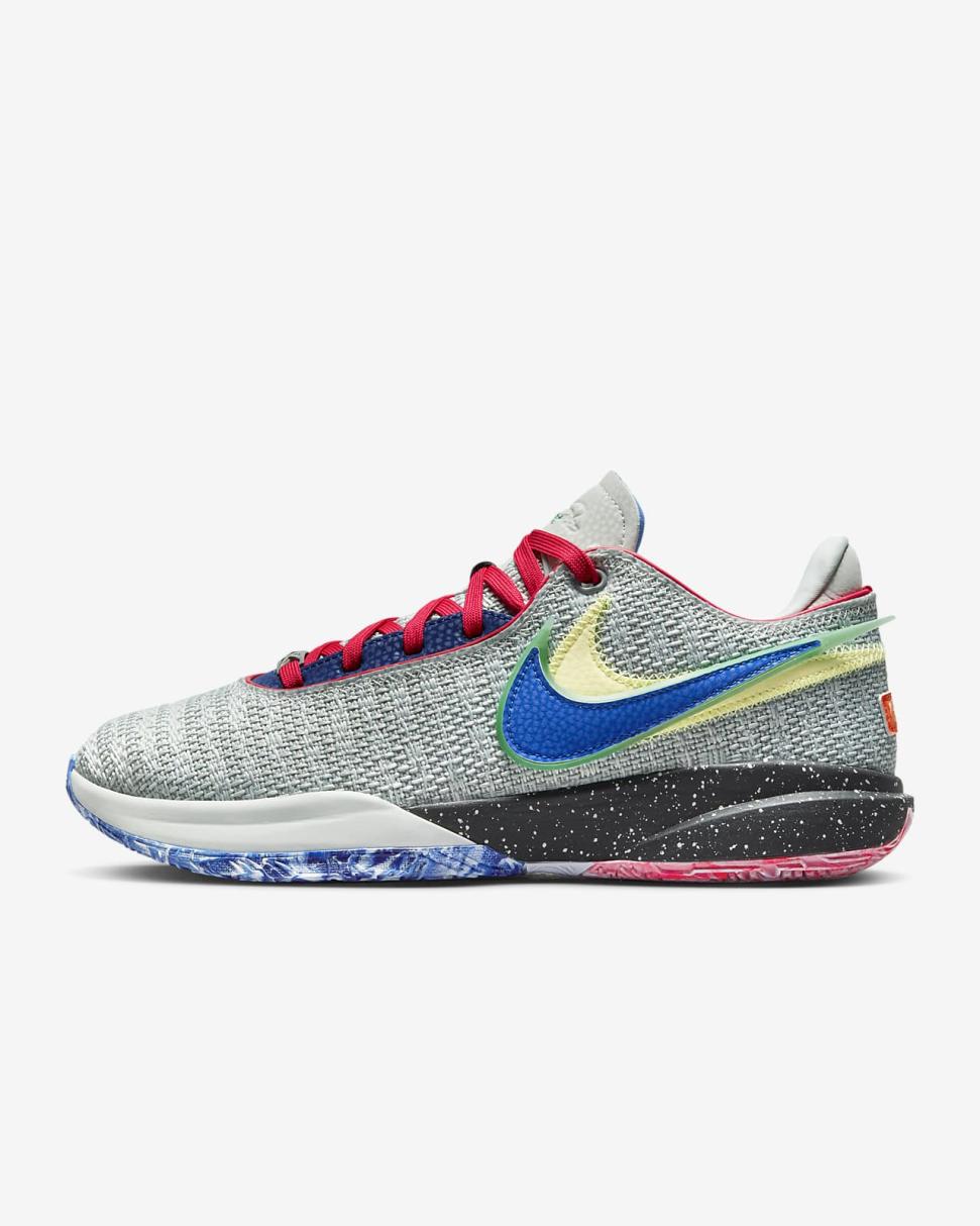 LeBron 20 Light Silver/Lemon Chiffon/Safety Orange/Hyper Royal | Mens/Womens Nike Basketball