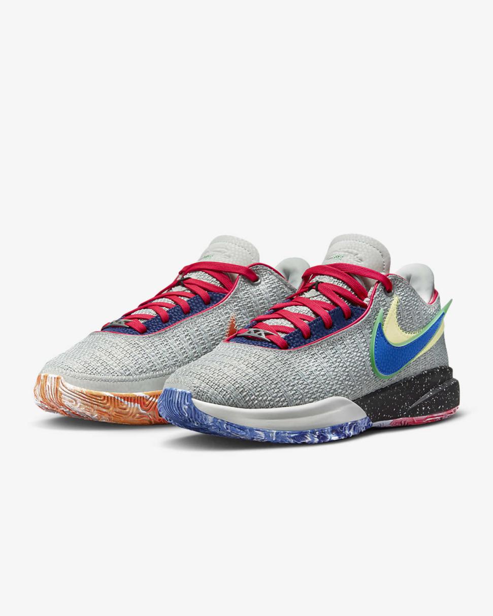 LeBron 20 Light Silver/Lemon Chiffon/Safety Orange/Hyper Royal | Mens/Womens Nike Basketball