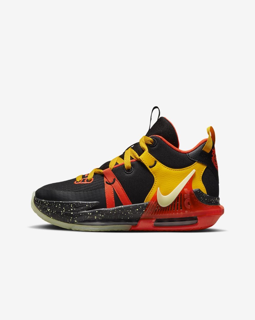 LeBron Witness 7 Black/Bright Crimson/University Gold/Barely Volt | Kids Nike First Day Kicks
