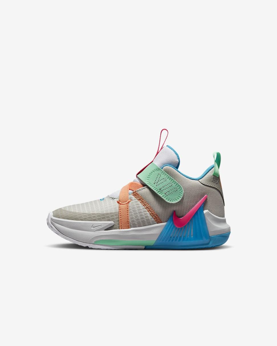 LeBron Witness 7 Grey Fog/Cobblestone/Laser Blue/Hyper Pink | Kids Nike Basketball