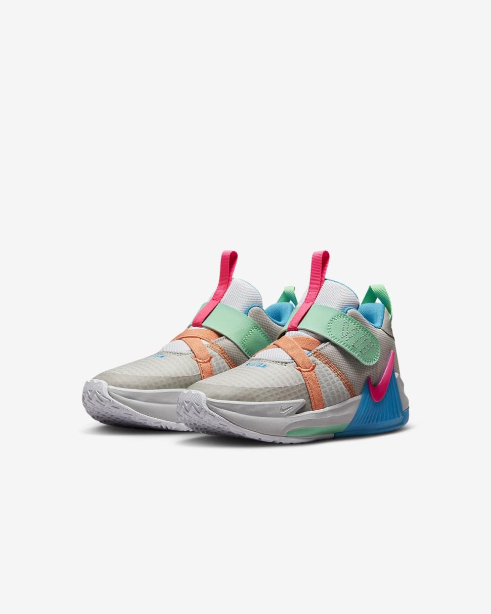 LeBron Witness 7 Grey Fog/Cobblestone/Laser Blue/Hyper Pink | Kids Nike Basketball