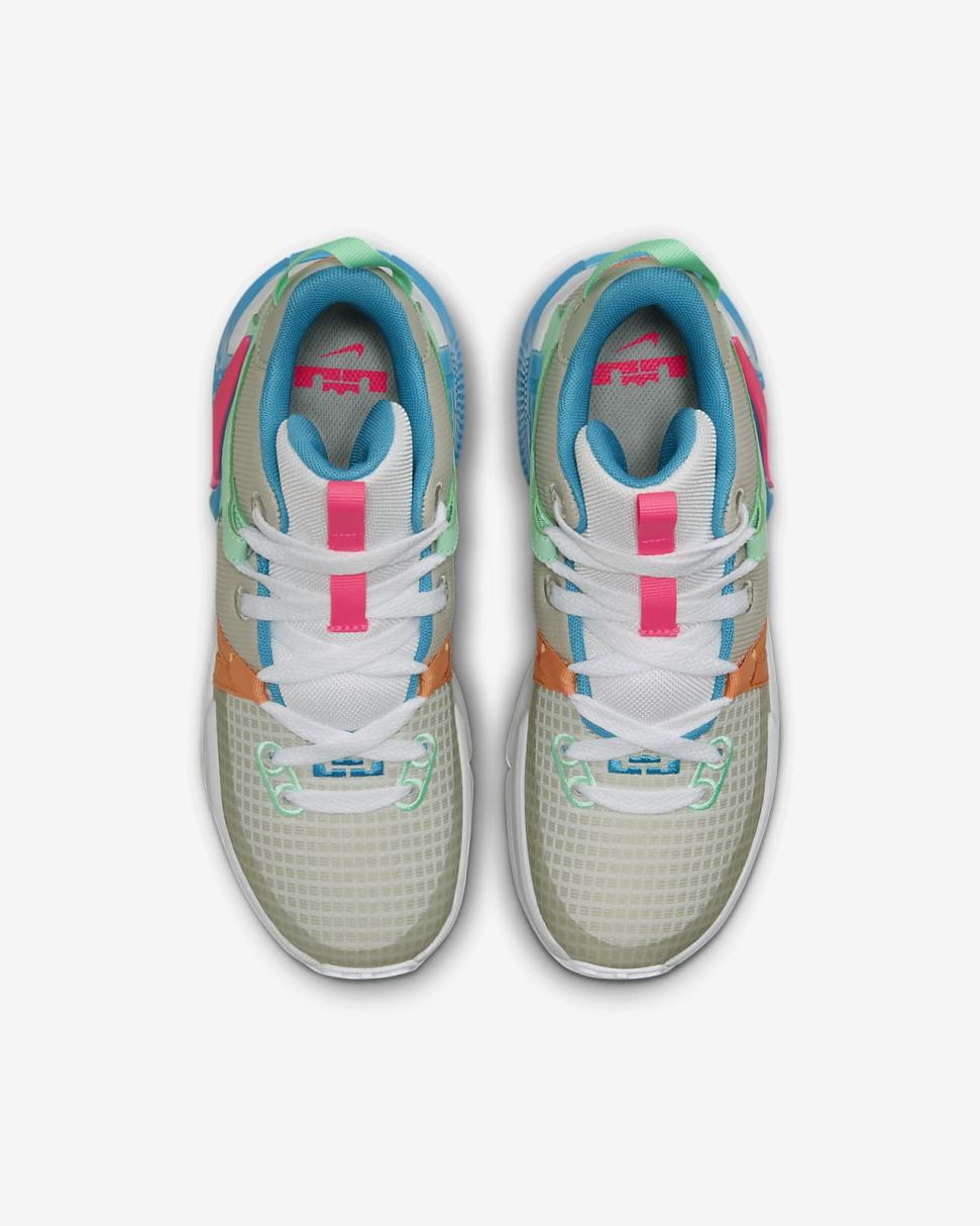 LeBron Witness 7 Grey Fog/Cobblestone/Laser Blue/Hyper Pink | Kids Nike First Day Kicks