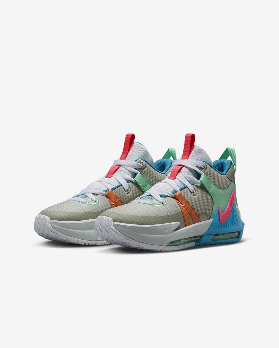 LeBron Witness 7 Grey Fog/Cobblestone/Laser Blue/Hyper Pink | Kids Nike First Day Kicks
