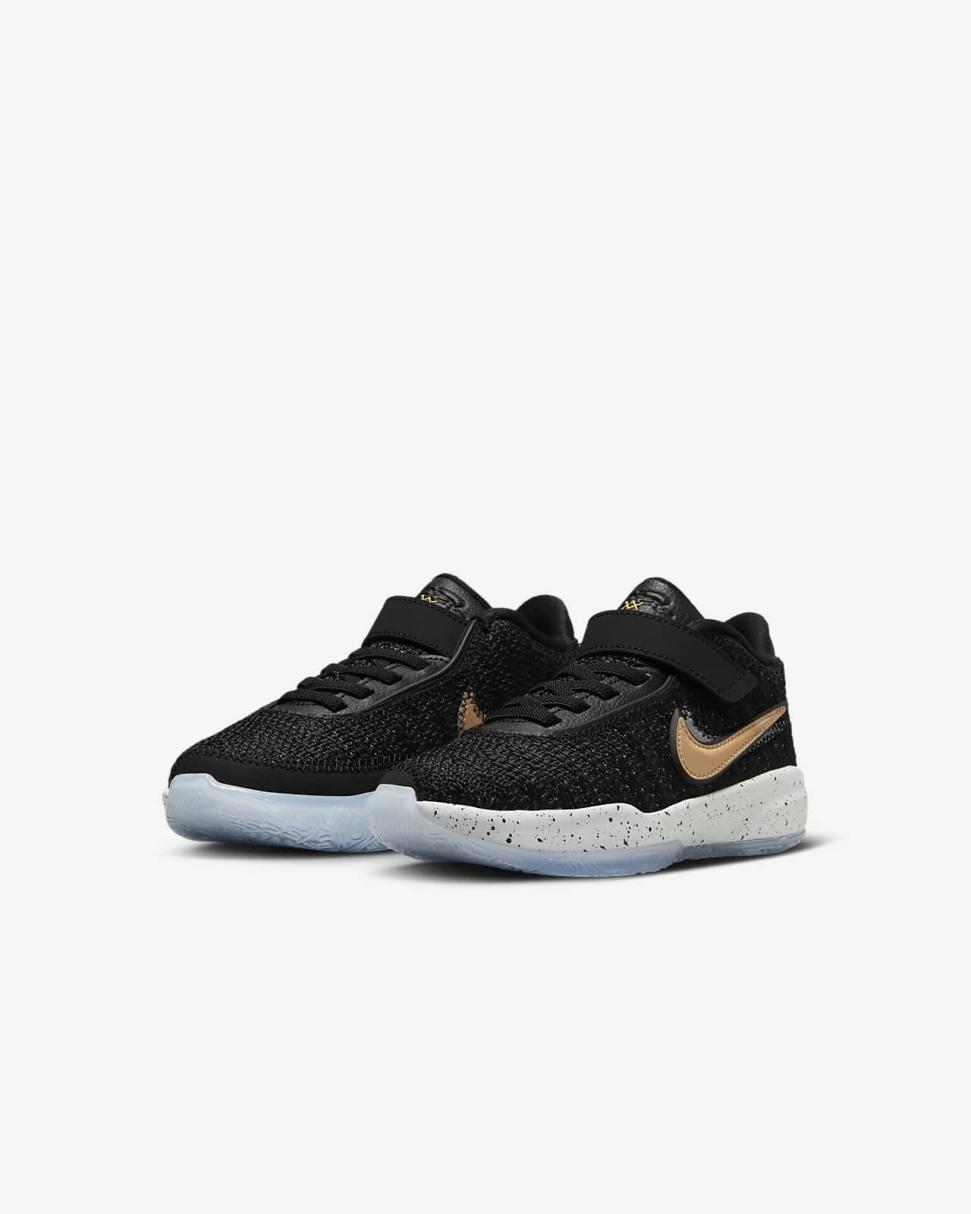 LeBron XX Black/White/Pure Platinum/Metallic Gold | Kids Nike Basketball