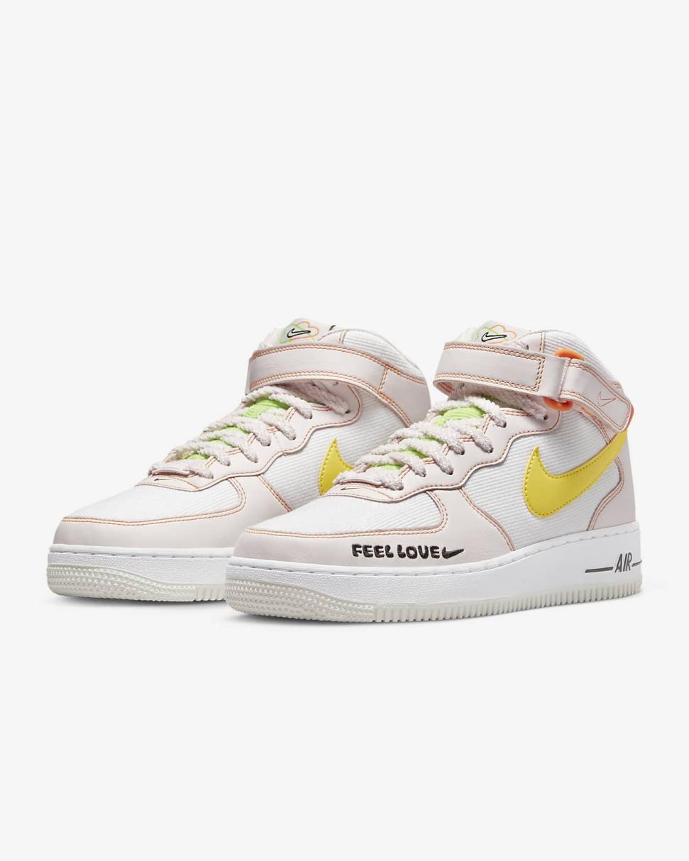 Nike Air Force 1 '07 Mid White/Pearl Pink/Action Green/Opti Yellow | Womens Nike Lifestyle