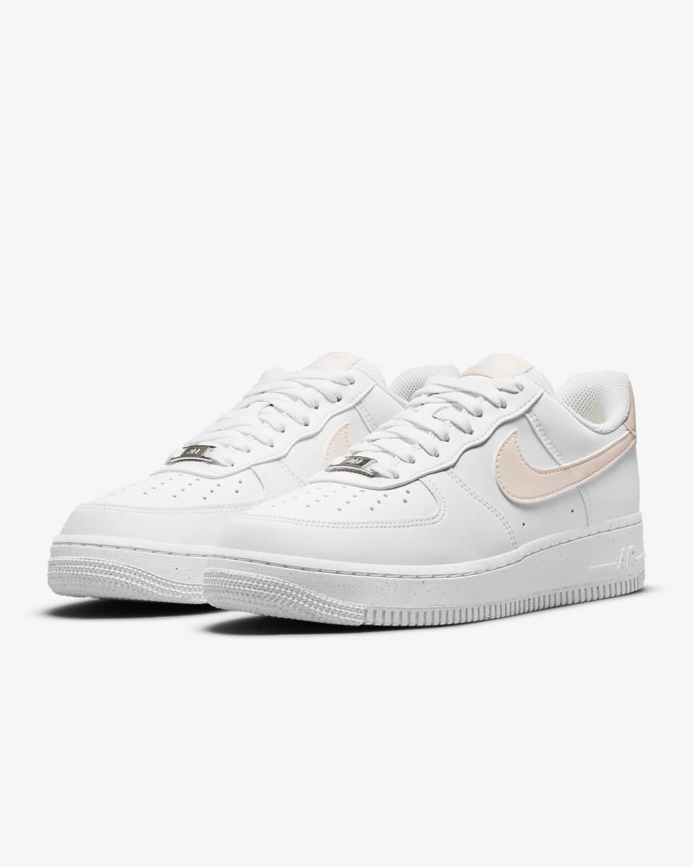 Nike Air Force 1 '07 Next Nature White/Black/Metallic Silver/Pale Coral | Womens Nike First Day Kicks