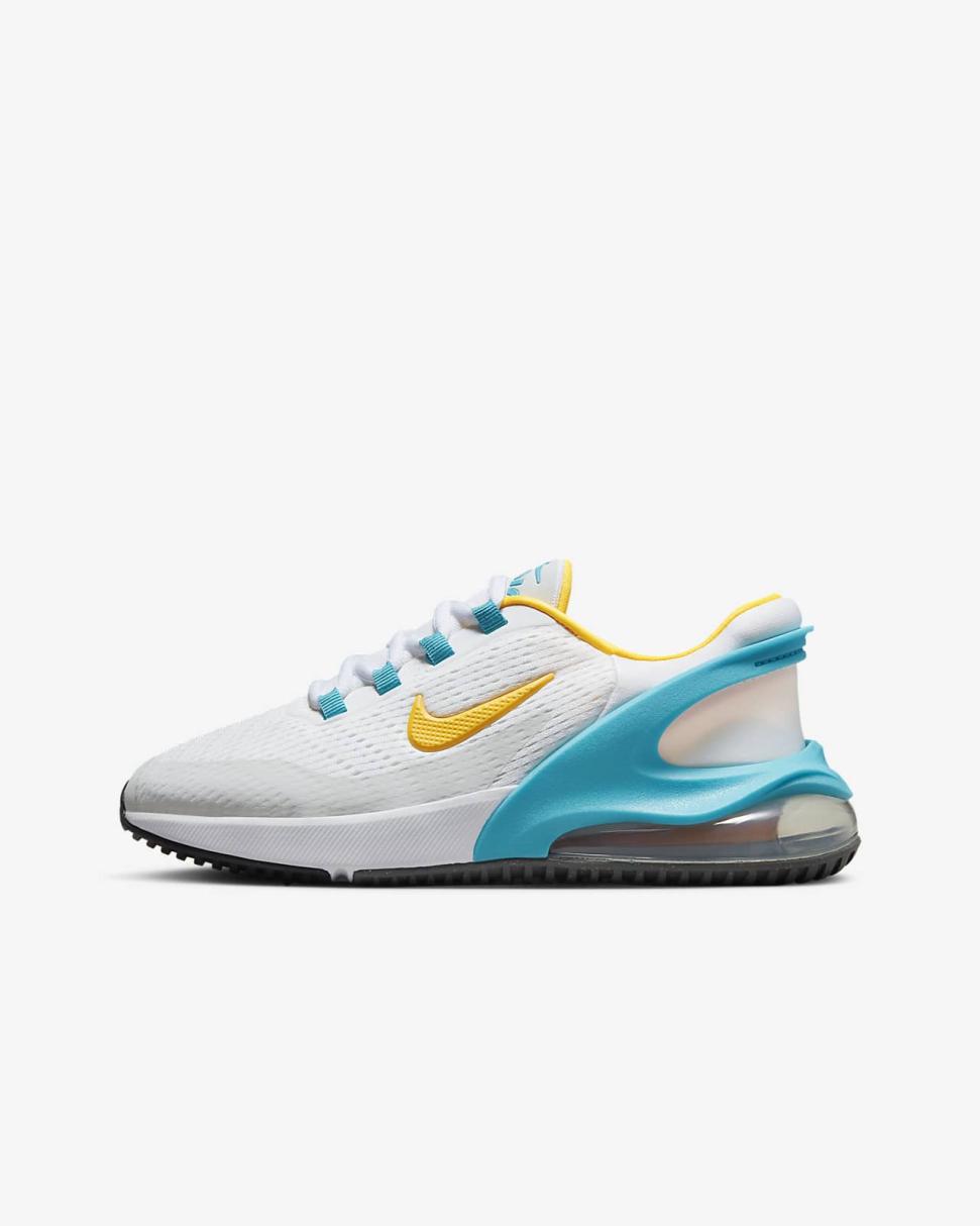 Nike Air Max 270 GO Summit White/Blue Lightning/Diffused Blue/Laser Orange | Kids Nike First Day Kicks