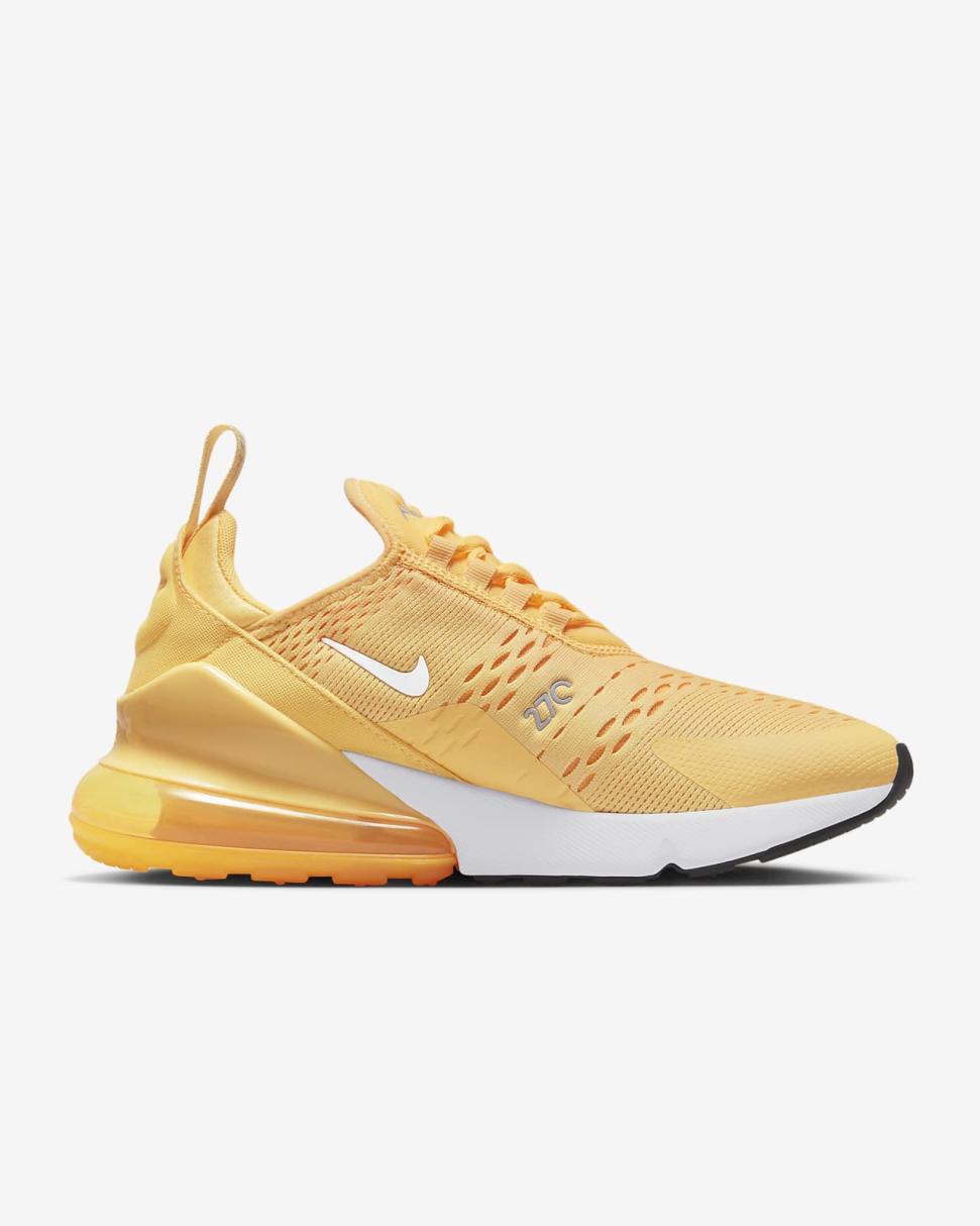 Nike Air Max 270 Topaz Gold/Laser Orange/Cobalt Bliss/White | Womens Nike First Day Kicks