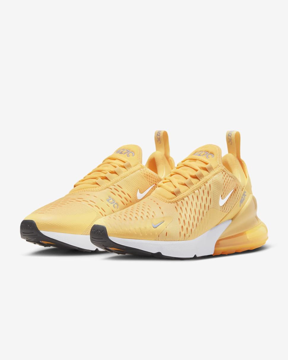 Nike Air Max 270 Topaz Gold/Laser Orange/Cobalt Bliss/White | Womens Nike First Day Kicks