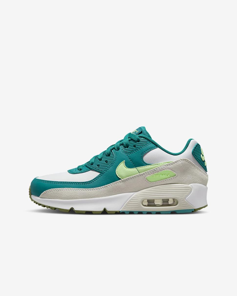 Nike Air Max 90 LTR White/Bright Spruce/Phantom/Barely Volt | Kids Nike First Day Kicks