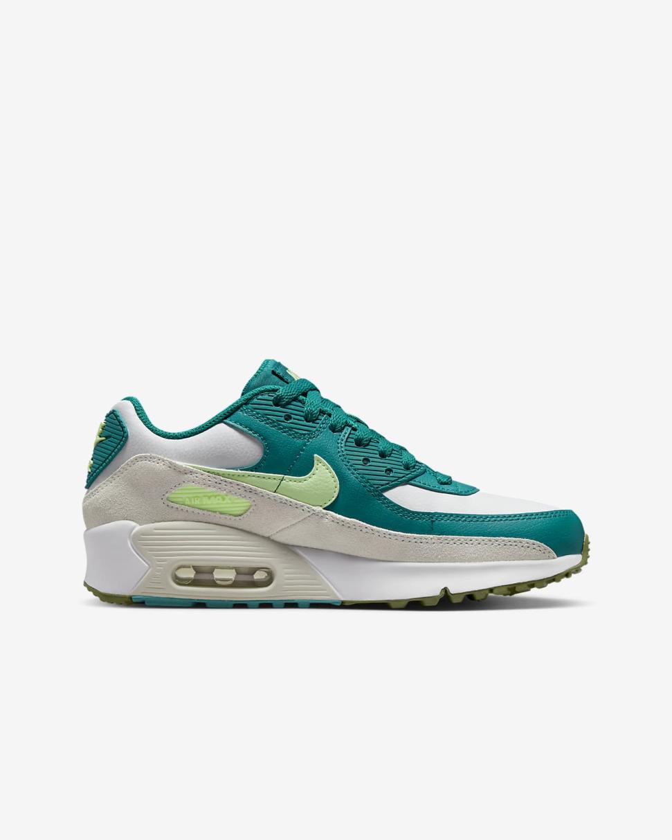 Nike Air Max 90 LTR White/Bright Spruce/Phantom/Barely Volt | Kids Nike First Day Kicks