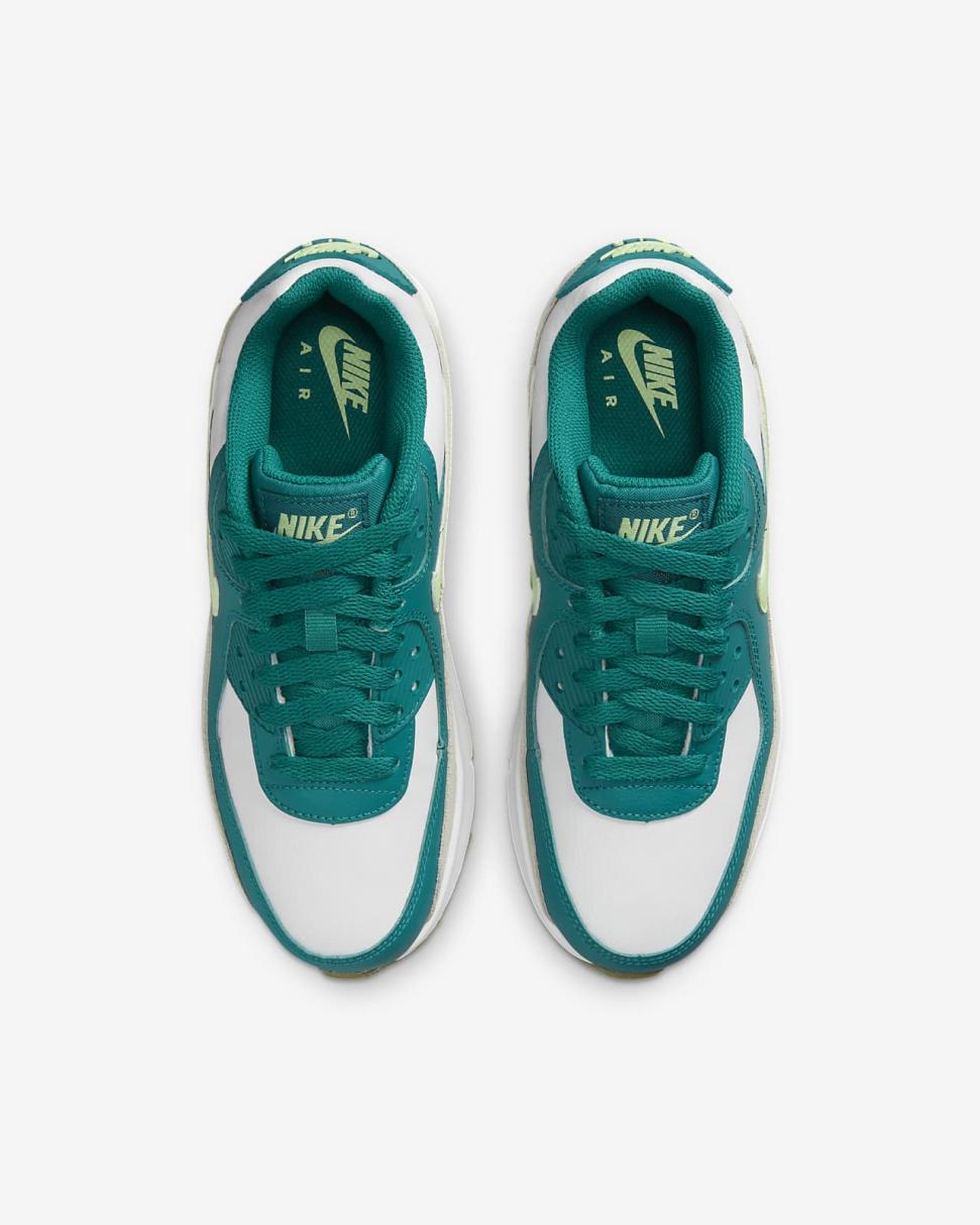 Nike Air Max 90 LTR White/Bright Spruce/Phantom/Barely Volt | Kids Nike First Day Kicks