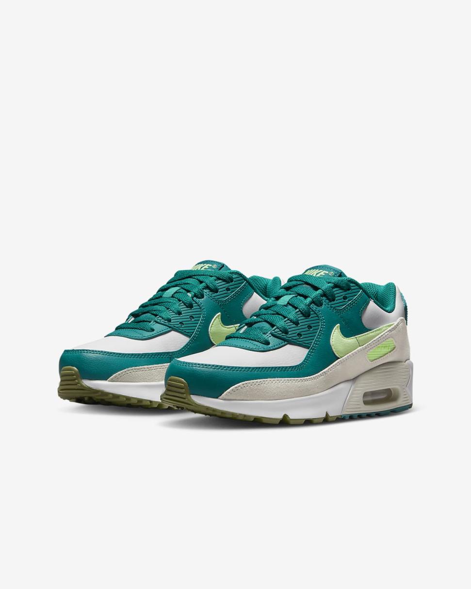 Nike Air Max 90 LTR White/Bright Spruce/Phantom/Barely Volt | Kids Nike First Day Kicks